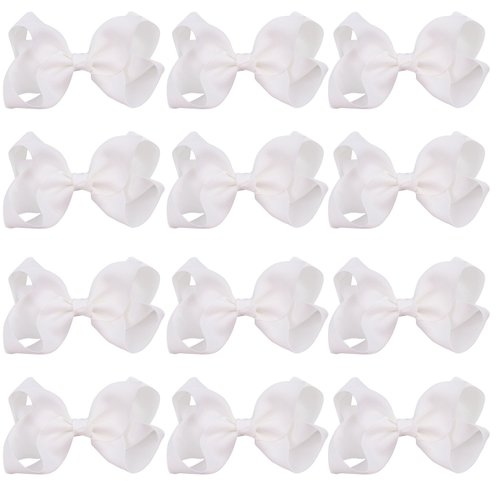4 Inch Boutique Girls Hair Bows Hair Clips for Baby Girls Toddlers 12 Pcs Solid Color (White)