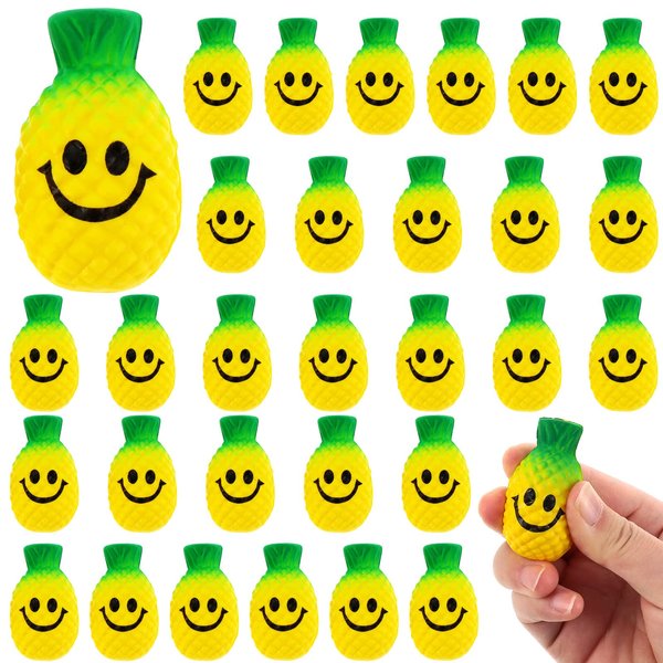 30 Pieces Pineapple Smile Stress Balls Smile Squeeze Balls Pineapple Stress Relieve Toys Soft Foam Stress Balls for Finger Exercise Stress Anxiety Relief Party Supplies