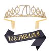 "70 & Fabulous"Sash & Rhinestone Tiara Set, Black Gold 70th Birthday Gifts for Women, Birthday Sash/Tiara for Women's 70th Birthday Party Decoration (Black 70th)