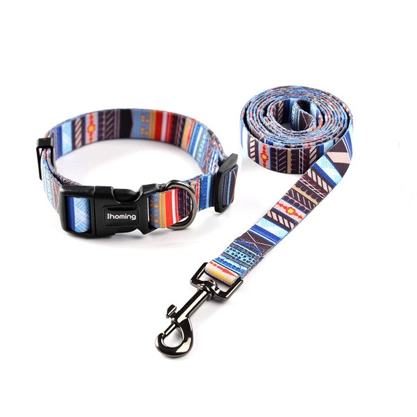 Ihoming Dog Collar and Leash Set for Daily Outdoor Walking Running Training, Splicing Design for Medium Boys Girls Dogs Cats Pets, M-Up to 45LBS