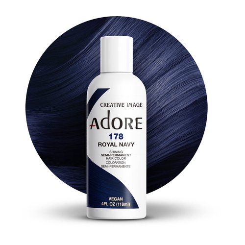 Adore Semi Permanent Hair Color - Vegan and Cruelty-Free Blue Hair Dye - 4 Fl Oz - 178 Royal Navy (Pack of 1)