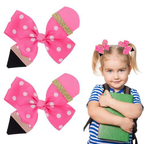 Vodolo Back To School Hair Accessories - Funny Pencil Hair Clips and Cute Bows for Girls, First Day School Gift for Student Uniform Outfits (Pink)
