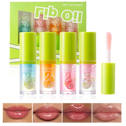 DENESTUP 4pcs Lip Oil, Nourishing Tinted Lip Gloss Lip Transparent Clear Moisturizing Fruit Flavo...