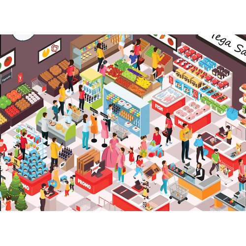 Brain Tree - Food Mart 1000 piece puzzle for adults - Unique Puzzles for adults 1000 pieces and up with Droplet Technology for Anti Glare & Soft Touch - 27.5”Lx19.5”W