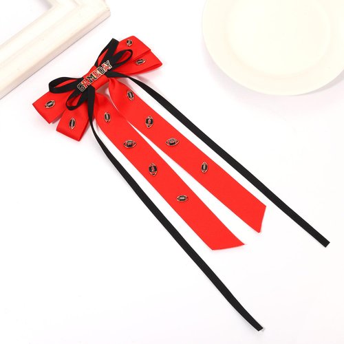 Boderier Game Day Accessories Hair Bows for Women Football Hair Bow Clip Long Tail Satin Ribbon Bow Barrette Hair Clip Sports Fan Hair Accessories Red Black
