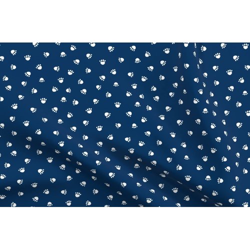 Spoonflower Fabric - Navy Blue Paw Print Pet Dogs Cat Paws Pets Printed on Denim Fabric Fat Quarter - Bottomweight Apparel Home Decor Upholstery