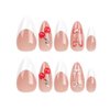 DOCVOEOMH Press on Nails Almond Shaped Short Medium Rhinestones French White Acrylic Fake Nails with Cherry Design Glue on Glossy Full Cover Artificial False Stick on Nail for Girl Women Wedding 24Pcs