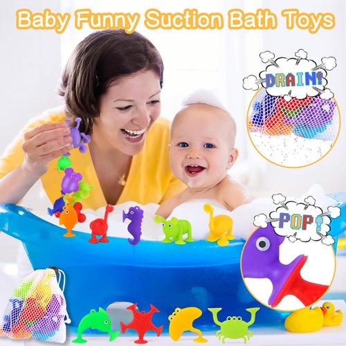 Baby Suction Cup Bath Toys, Party Favors for Kids 4-8 Autism Sensory Toy, 9PCS Silicone Animal Stress Relief Children Classroom Prizes, Christmas Halloween Easter Stuffers for Boys Girls 3+
