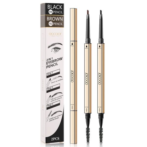 Docolor Makeup Micro Brow Pencil, Definer Eyebrow Pencil,Dual-Sided,Ultra-Fine Mechanical Pencil, Soft Brown and Black,2 Count
