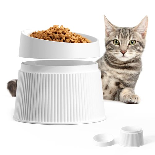 uahpet Elevated Cat Food Bowl Super Widen Raised Cat Food Dishes for Protecting Spine, Reliefing ...