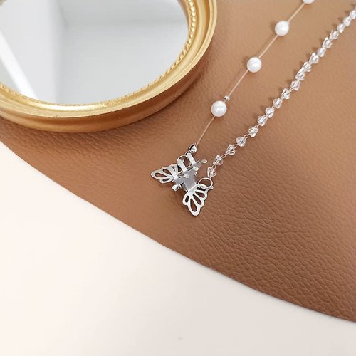 fdsmall Tassel Hair Clips, Butterfly Hair Claw Clips with Pearl Tassel Chain Bling Long Rhinestone Tassel Hair Chains for Women Girls Bride Wedding Hair Accessories (Silver)