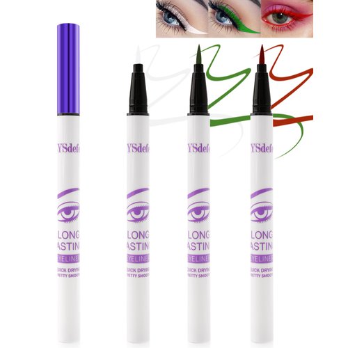 Liquid Eyeliner Pencil-3Pcs Waterproof Long Lasting White Green Red Eye Liner Pen,Quick-drying High-pigmented Colored Eyeliner,Ultra-Fine Tip Eye Liner,Thanksgiving Eye Makeup Gift for Women-03+06+07