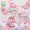 7pcs Pink Crown Dinosaur Balloons, Girl Dinosaur Birthday Number Mylar Foil Balloon Pink Dinosaur 2nd Birthday Party Supplies Decorations (2nd)