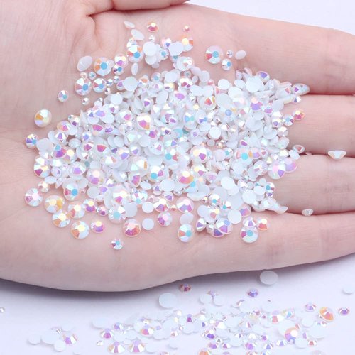 Mixed 1000pcs 2-6mm White AB Resin Nail Rhinestones 3D Non Hotfix Glitter Round Flatback Nail Sto...