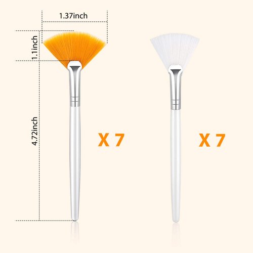 14 Pieces Fan Brushes Facial Applicator Brush Soft Fan Brushes Acid Applicator Brush Cosmetic Makeup Applicator Tools for Mud Cream (5.82 Inches, Yellow, White)