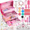 Kids Makeup Kit for Girls, Real Washable Cosmetic Set with Mirror, Jewelry Bracelet Making Kit for Kids Makeup Toy, Kids Makeup Sets for Girls 4 5 6 7 8 9 10 11 12 Years Old Kid (Pink)