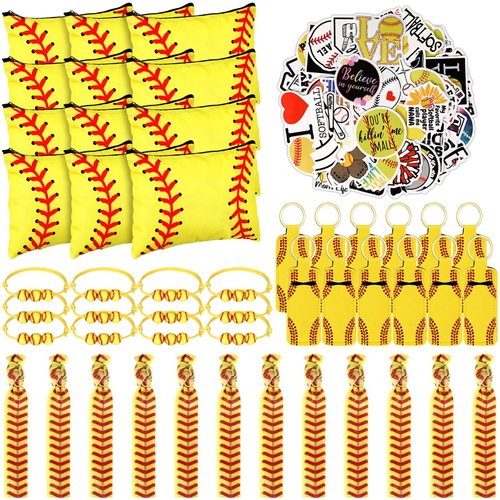 LEIFIDE 148 Pcs Softball Gift Softball Party Favors Softball Makeup Bag Softball Bracelet Keychai...