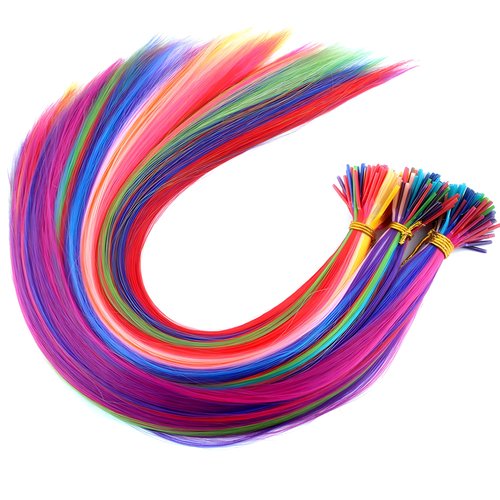 Jmzulnivst 100s Rainbow Hair Extensions,Highlights Synthetic Fiber I Tip Feather Hair Extensions Colored Hair Extensions For Kids Womens Girls, Cosplay Hair Feathers For Party Dress Up Dance 20inch