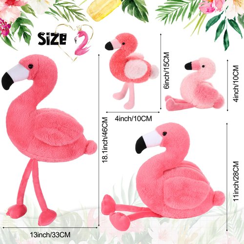 Skylety 18 Inches Flamingo Stuffed Animal with 4 Babies Flamingo Plush Toys Inside Zippered Tummy Pink Mommy Flamingo Toy Stuffed Animals for Birthday Party Decorations
