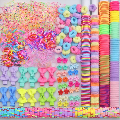 1125Pcs Girls Hair Accessory Set - Mini Seamless Cotton Hair Ties, Multicolor Finger Bands, Colorful Small Rubber Elastics, Butterfly Hair Clips, Ponytail Holders for Toddlers