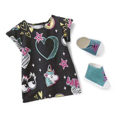 American Girl Truly Me 18-inch Doll Show Your Wild Side Outfit with T-shirt Dress and High-Top Sneakers, For Ages 6+