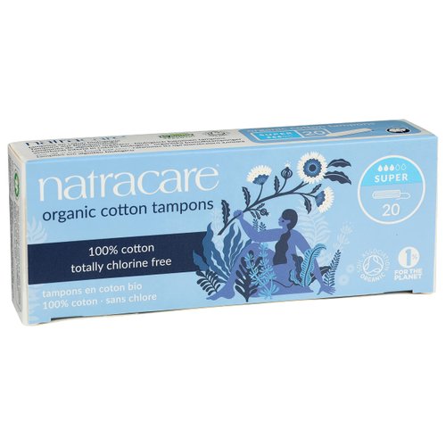 Natracare Non-Applicator 100% Organic Cotton Tampons, Super, Totally Chlorine Free, Biodegradable and Compostable (12 Pack, 240 Tampons Total)