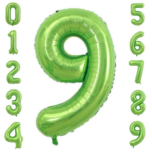 Tellpet Number 9 Balloons, 9th Birthday Balloons for Boy Kids, Green, 40 inch
