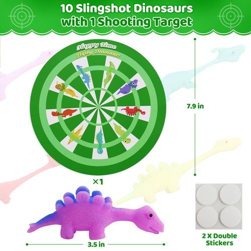 ZIZICG 10pcs Slingshot Dinosaurs with 1pcs Cardboard Targets,Rubber Slingshot Dino Finger Toys for Kids Adults,Birthday Halloween Party Favors Classroom Exchange Xmas Gifts for Boys Girls