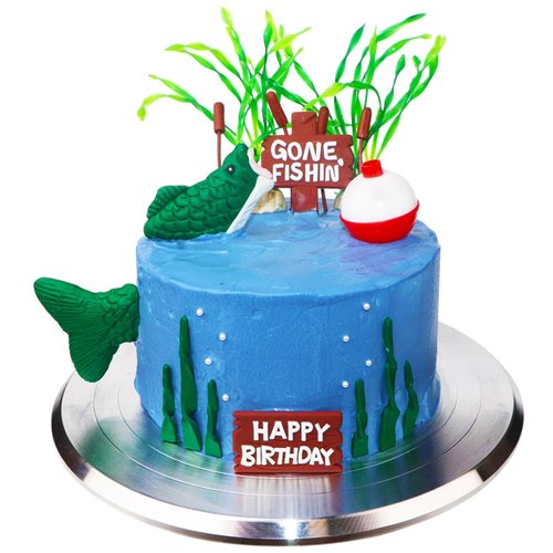 Fishing Cake Topper Fishing Cake Decoraions, Fishing Brithday Party Decorations Gone Fishing Cake with Bass Reed Happy Birthday Sign, Fish Birthday Party Decorations (Fishing Cake Topper A)