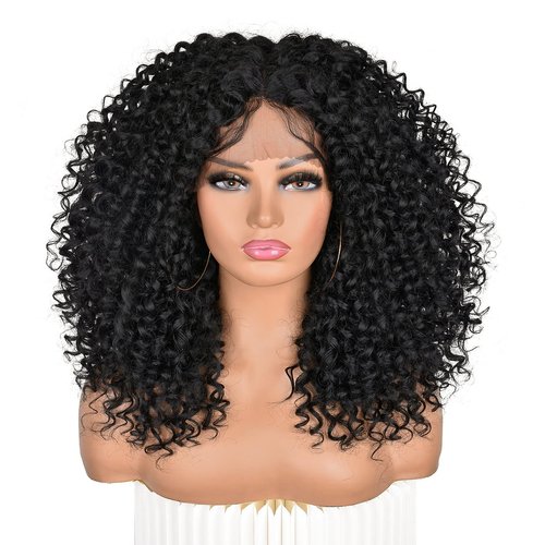 Annivia Curly Lace Front Wigs for Black Women Short Curly Lace Front Wig Pre Plucked with Babyhair, Natural Looking Synthetic Kinky Afro Short Curly Frontal Hair Wig 16inch（Natural Black,13×4）