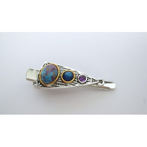Generic Small turquoise blue and purple stone metal alligator hair clip fine thin hair