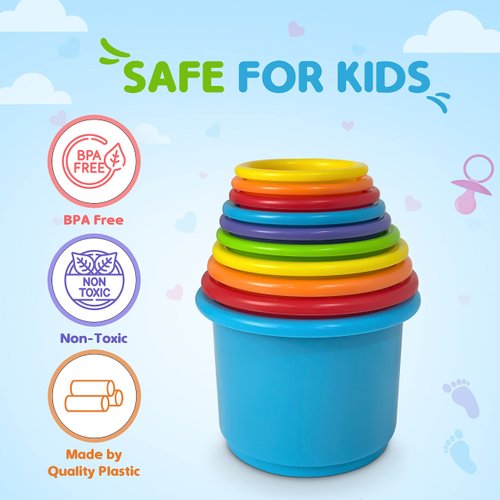 KIDSTHRILL Rainbow Colors Baby Stacking Cups for Toddlers, Tall Baby Stacking Toys Nesting Cups, Drain Holes for Bath Toys, Educational & Motor Skills Sorting & Nesting Toys for 1 2 3 Years Old