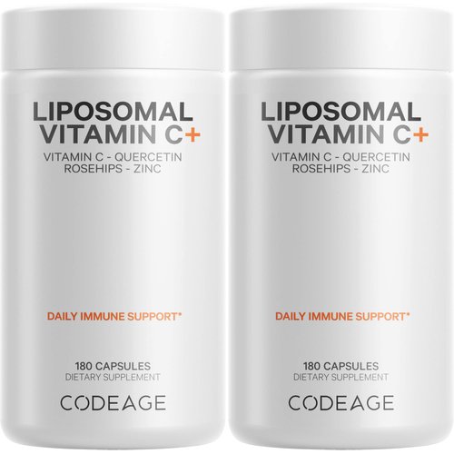 Codeage Liposomal Vitamin C 1500mg with Zinc, Elderberry, Citrus Bioflavonoids Grapefruit, Lemon, Orange Powder, Quercetin & Rose Hips Fruit – Vegan Supplement - Non-GMO, Vegan Pills - 2 Pack