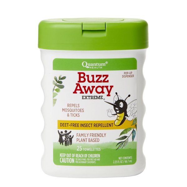 Quantum Health Buzz Away Extreme Towelettes - DEET-free Insect Repellent Wipes, Essential Oils - Pop Up Dispenser, Small Children and Up, 25 Count