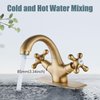 Aolemi Bathroom Sink Faucet Antique Brass Single Hole Cold and Hot Double Handle Cross Knobs Vanity Vessel Sink Basin Mixer Tap with Pop Up Drain with Overflow and Deck Cover Plate