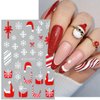 Christmas French Nail Art Stickers with Christmas Hat Snowflake Gift Bow English Design Xmas Nail Sticker 3D Adhesive Snow Elk Red French Glitter Nail Tip Christmas Winter Holiday Nail Decor for Women