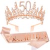 TOBATOBA 50th Birthday Decorations for Women, 50th Birthday Crown + 50 & Fabulous Birthday Sash Set, Rose Gold 50th Birthday Gifts for Her Cool Gifts for 50th Birthday Party Decorations