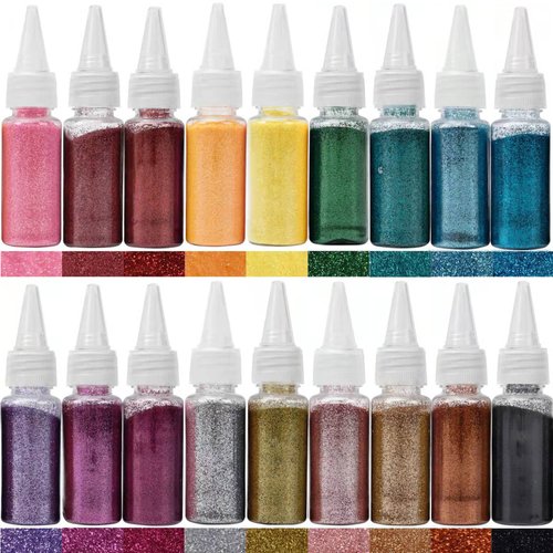 Fine Glitter Acrylic Powder-18 Assorted Color Body Arts and Craft Glitter-N.W 0.42oz/12g per Bottle-Eyeshadow Makeup Nail Art Pigment Holographic Glitter Festival Decor