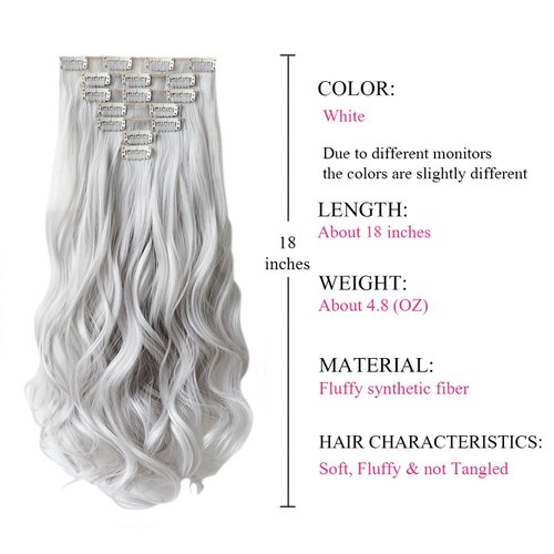 SYXLCYGG Silver White Hair Extensions Clip Hair Extension 18" Wavy 5 Oz Synthetic Fluffy and not Tangled Cheap Hair Piece Women