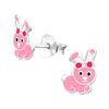 925 Sterling Silver Pink Bunny Rabbit Stud Earrings 34987 (Nickel Free)