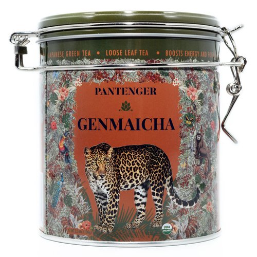 Pantenger Organic Genmaicha | Japanese Green Tea Loose Leaf 3.5 OZ | Sencha Tea Leaves With Roasted Brown Rice | Resealable Tea Tin