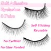 SLSXNL Reusable Self Adhesive Eyelashes Self Sticking Natural Look Without Glue - 3 Pairs Fluffy Wispy Self Adhesive Lashes Strip False Eyelashes with Tweezer