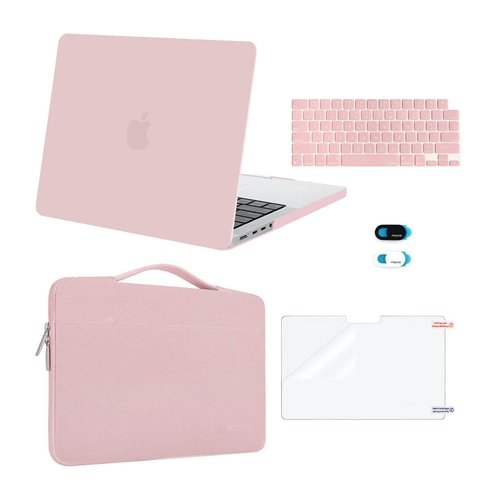 MOSISO Compatible with MacBook Pro 14 inch Case 2024 2023 2022 2021 Release M3 A2918 A2992 M2 A2779 M1 A2442, Plastic Hard Case&Sleeve Bag&Keyboard Skin&Webcam Cover&Screen Protector, Rose Quartz