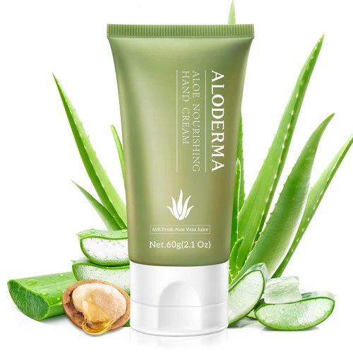 Aloderma Aloe Hand Cream with 66% Organic Aloe Vera for Men & Women, Non-Greasy Gentle Hand Cream for Dry, Cracked Hands, Moisturizing Aloe Working Hands Lotion with Shea Butter for Soft Hands, 2.1oz