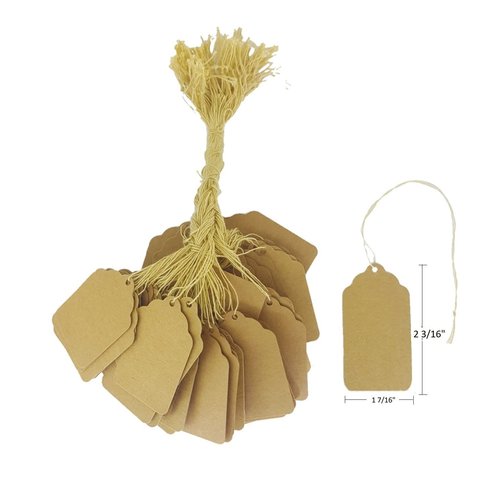 100 Pcs of Natural Kraft Paper String Tags, Price Tags, Elegant String Tags Perfect for Gifts, Promotions, Events, or Boutiques (2 3/16" X 1 7/16", Natural Kraft)
