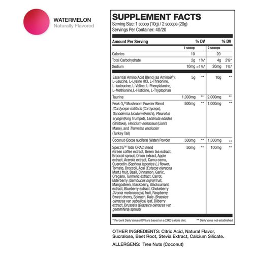 HD MUSCLE IntraHD Essential Aminos | Intra Workout Recovery Supplement | 10g EAAs, 100mg Spectra, 1g Coconut Water Powder | 40/20 Servings (Watermelon)