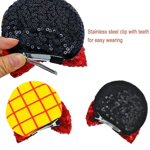 ZHENNAN Mouse Ear Clips for Women, Cute Woody Bow Hair Clips for Adult, Woody Cartoon Theme Birthday Party Favor