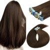 Tape in Hair Extension Human Hair Invisible Straight 22 inch Tape Hair Extension for Women Seamless Skin Weft #4 Chocolate Brown Real Hair Extension Tape ins Human Hair 20 Pcs/50g