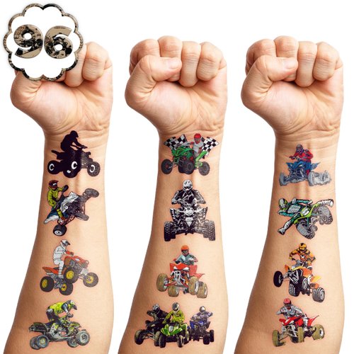 100 PCS Four Wheeler ATV Quad Bike Birthday Party Decorations Favors Supplies Temporary Tattoos Decor Boys Motocross Race Car Stickers For Boys Man Girls Gift School Prizes Rewards