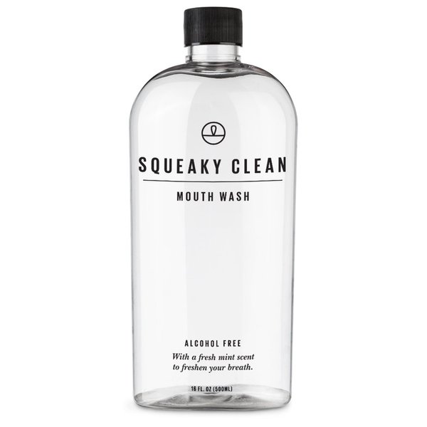 Squeaky Clean Alcohol Free Mouthwash 16 Ounce. Fresh Breath Oral Mouth Rinse. Cool Minty Flavor. Treats Bad Breath.